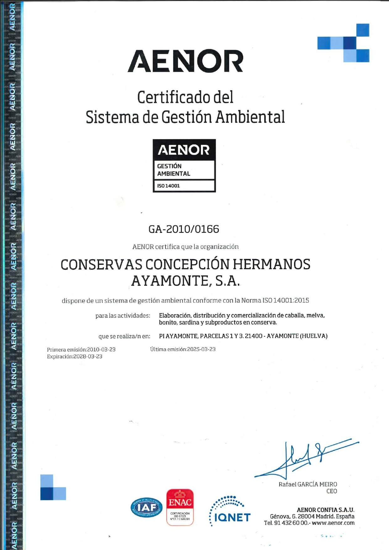 Certificado ISO 140001